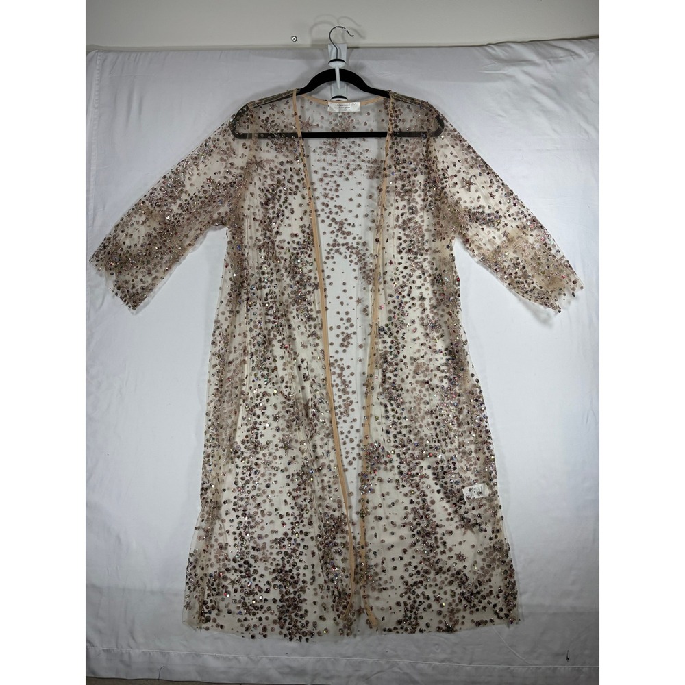 Shipwreck Ltd Sequin Duster Women Large Nude Excellent Star Mesh Kimono